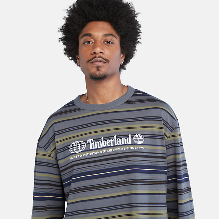T-shirt a Maniche Lunghe a Righe da Uomo in blu scuro | Timberland