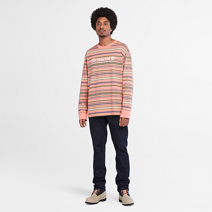 Long-Sleeve Striped Tee for Men in Pink