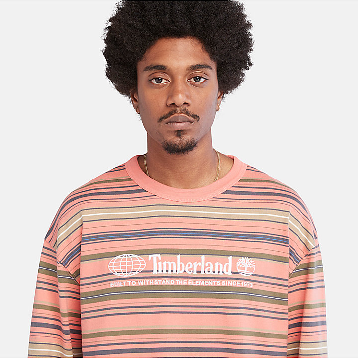 Long-Sleeve Striped Tee for Men in Pink