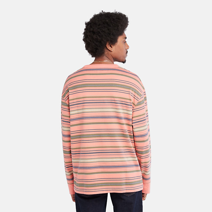 Long-Sleeve Striped Tee for Men in Pink-