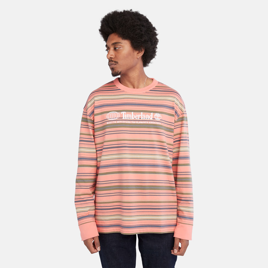 Timberland Long-sleeve Striped Tee For Men In Pink Pink