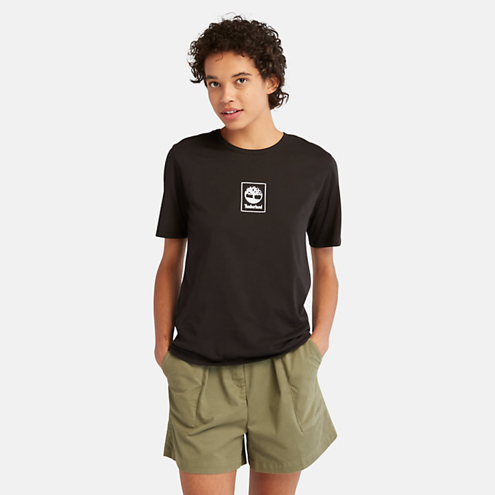 T-shirt à logo Stack pour femme en noir-
