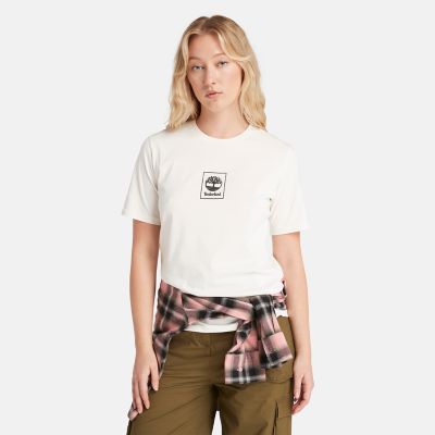 Timberland Stack Logo T-shirt Voor Dames In Wit Wit