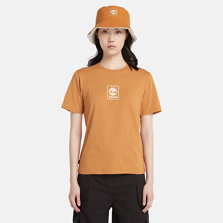 Stack Logo T-shirt voor dames in donkergeel-