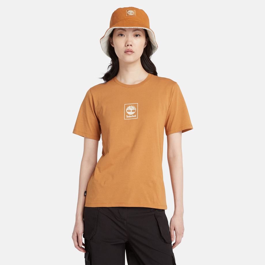 Timberland Stack Logo T-shirt For Women In Dark Yellow Yellow, Size XXL