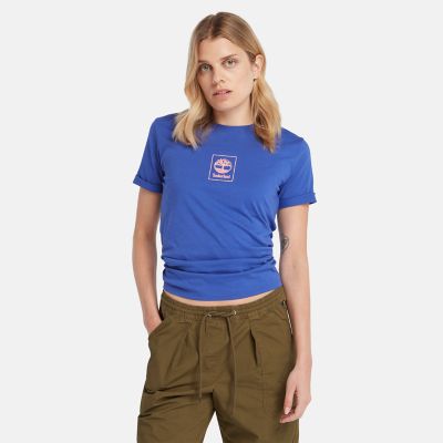 Timberland Stack Logo T-shirt For Women In Blue Blue, Size XL