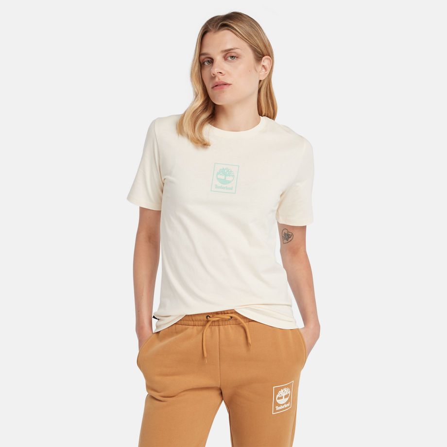 Timberland Stack Logo T-shirt For Women In White White, Size XXL