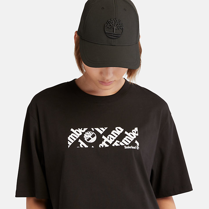 T-shirt court avec logo pour femme en noir-
