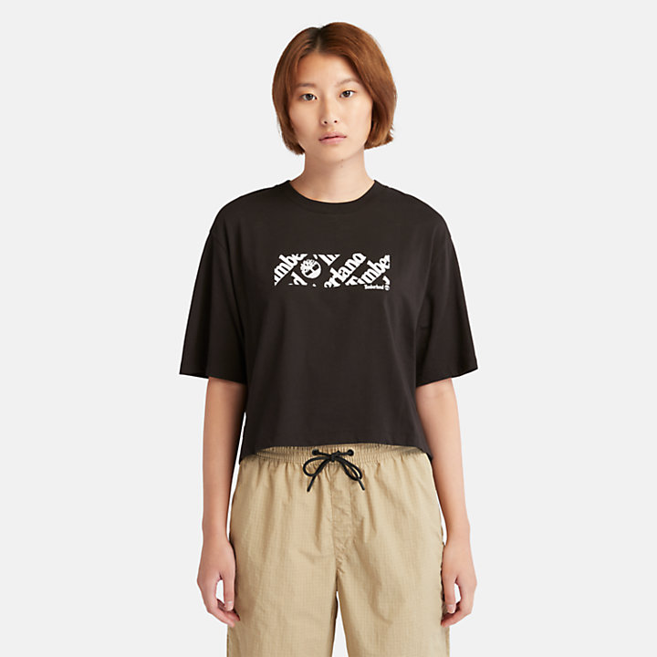 T-shirt court avec logo pour femme en noir-