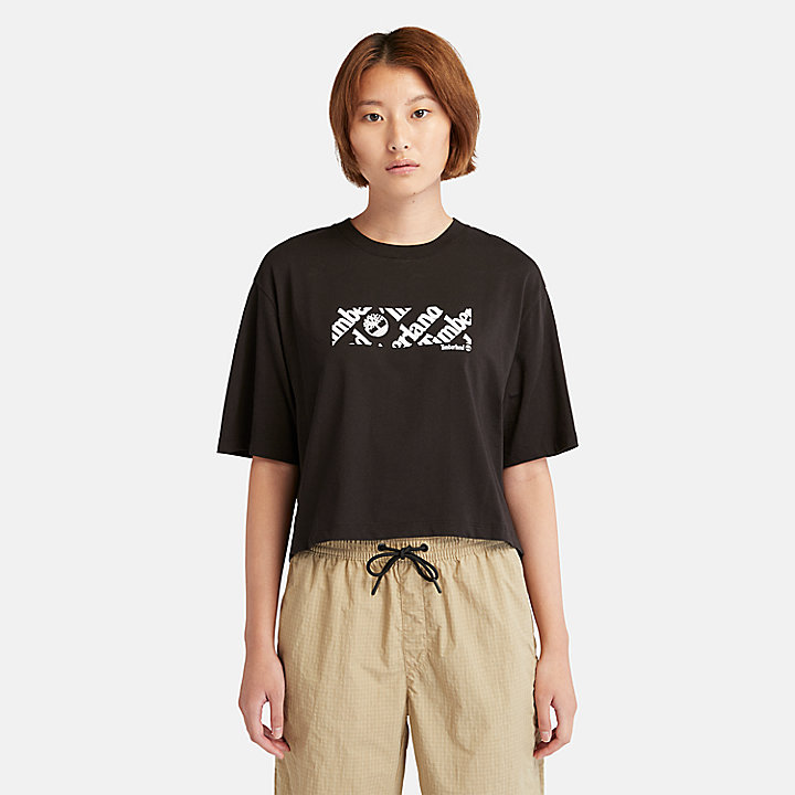 T-shirt court avec logo pour femme en noir