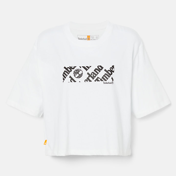 T-shirt court avec logo pour femme en blanc-