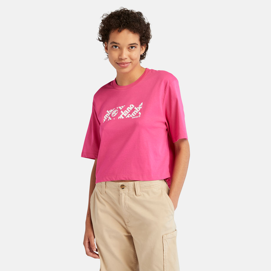 Timberland Logo Pack Cropped Tee For Women In Pink Pink