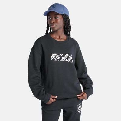 Timberland Cropped Logo Sweatshirt For Women In Black Black