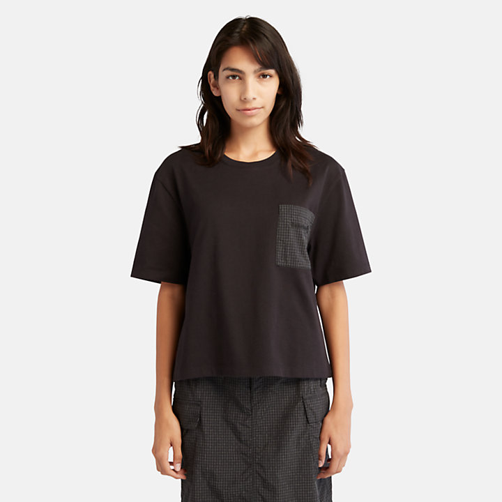 T-shirt numa Mistura de Texturas Bold Beginnings para Mulher em preto-