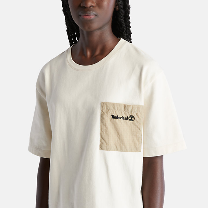 Camiseta de técnica mixta Bold Beginnings para mujer en blanco-