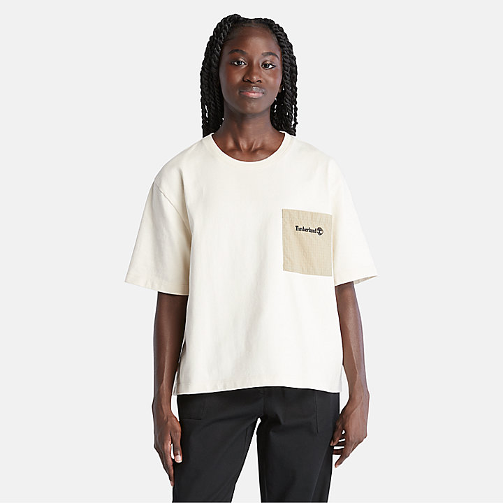 Camiseta de técnica mixta Bold Beginnings para mujer en blanco
