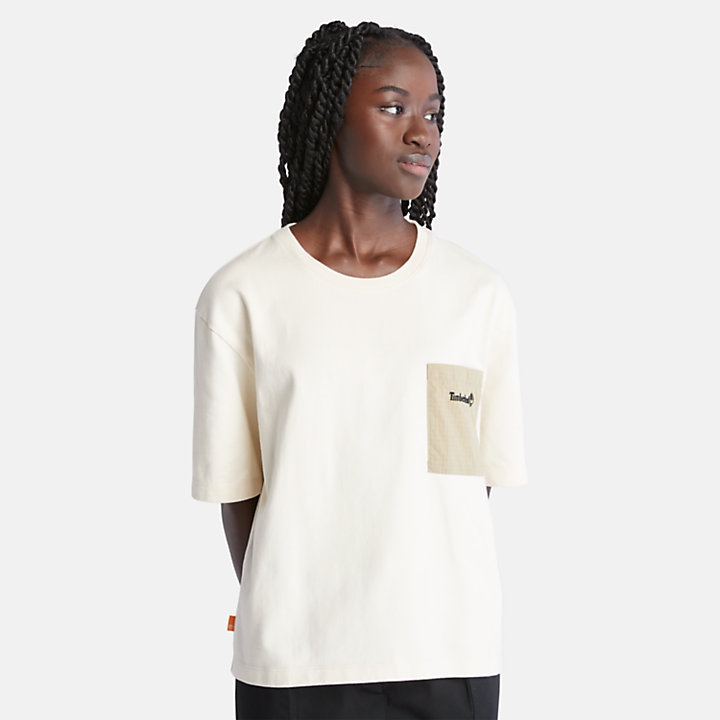 Camiseta de técnica mixta Bold Beginnings para mujer en blanco-