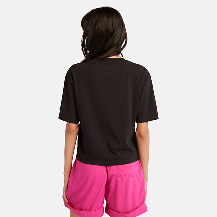 Katoenen T-shirt met borstzak voor dames in zwart-
