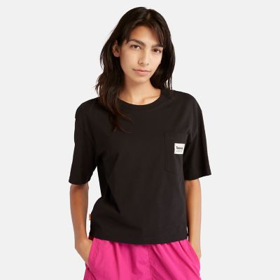 Timberland Katoenen T-shirt Met Borstzak Voor Dames In Zwart Zwart