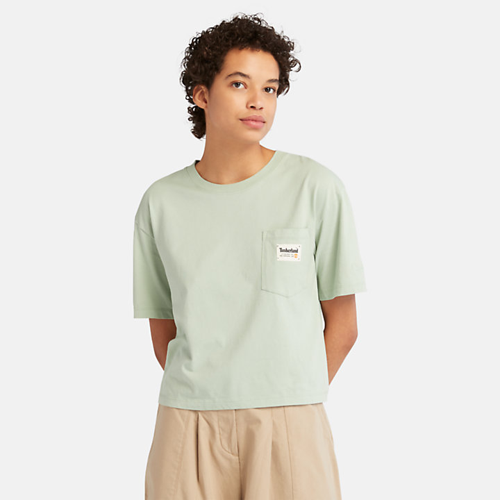T-shirt com Bolso para Mulher em verde-claro-