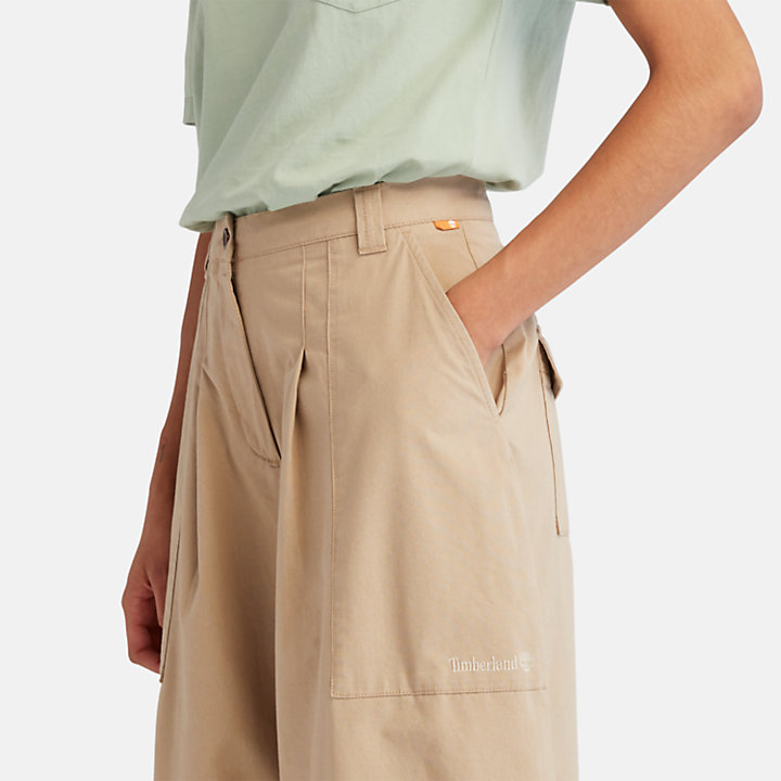 Culotte in werkkleding utility stijl voor dames in beige-