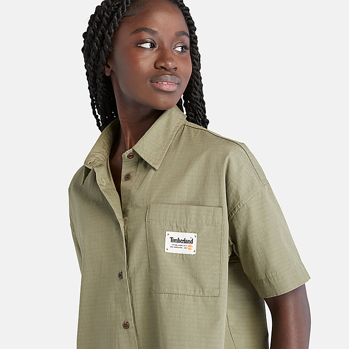 Camisa de trabajo de manga corta para mujer en verde