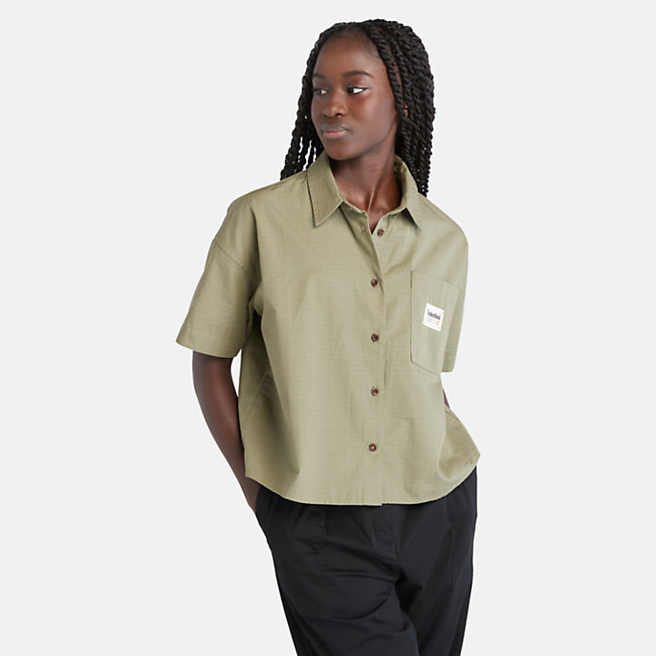 Short Sleeve Shop Shirt for Women in Green-