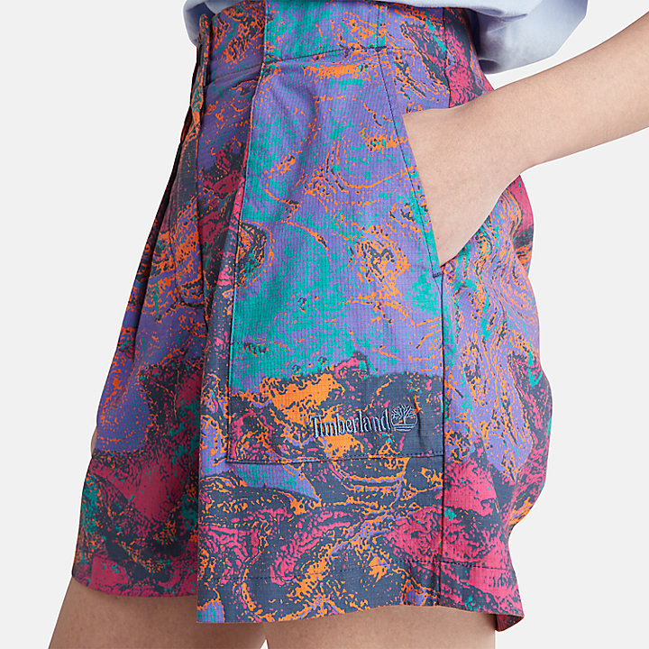 Shorts mit Psychedelic-Print für Damen in Violett