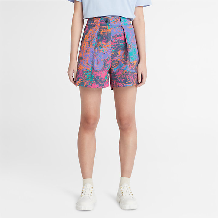 Psychedelic Printed Shorts for Women in Purple-