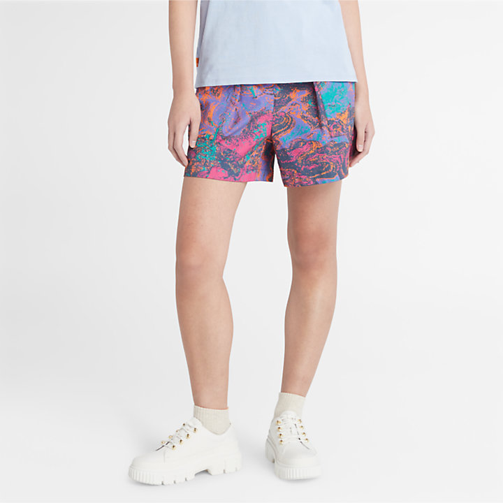 Shorts mit Psychedelic-Print für Damen in Violett-