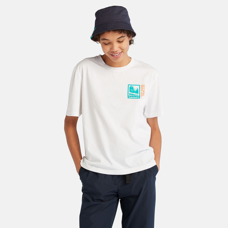 Timberland T-shirt Con Grafica Out Here Da Donna In Bianco Bianco