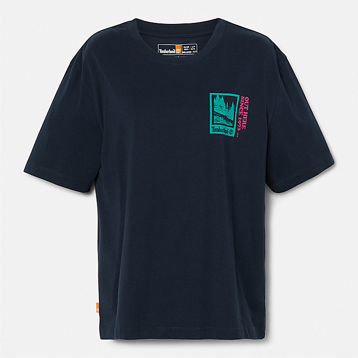 Out Here T-shirt met print voor dames in marineblauw