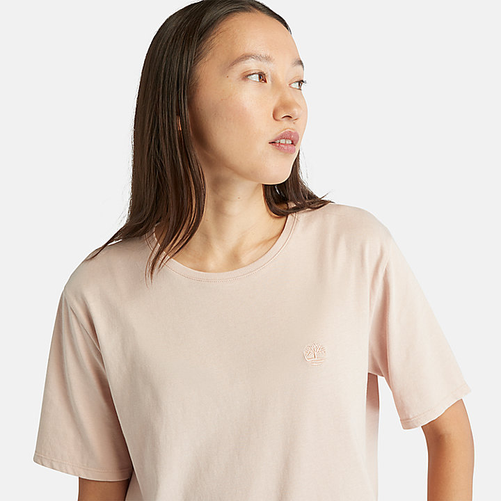 T-shirt avec logo brodé pour femme en rose clair