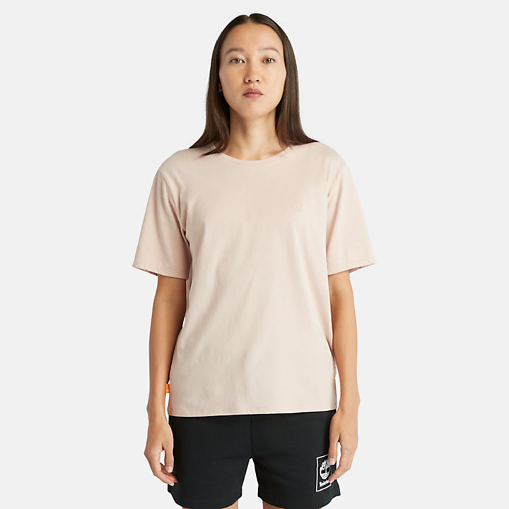 T-shirt avec logo brodé pour femme en rose clair-