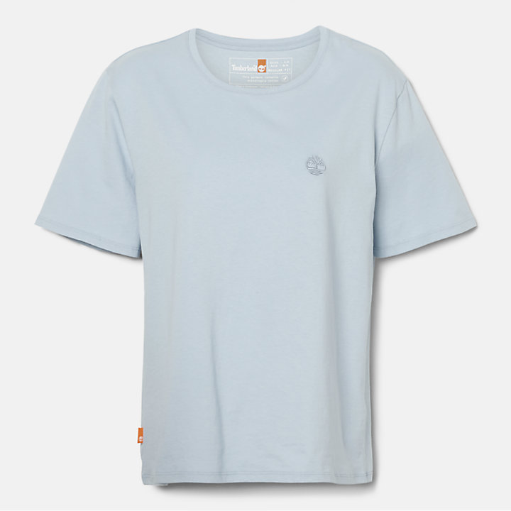 Camiseta con logotipo bordado para mujer en azul claro-