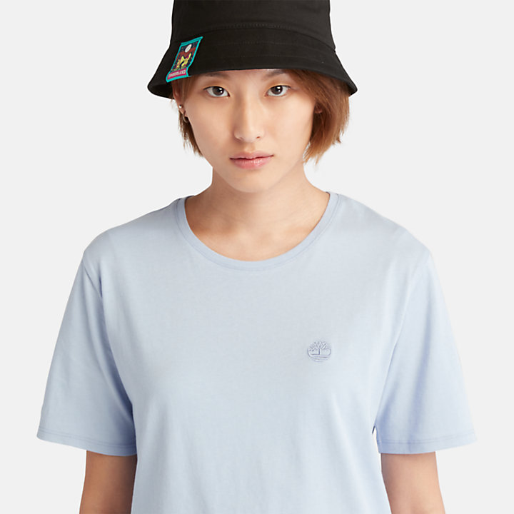 Camiseta con logotipo bordado para mujer en azul claro-