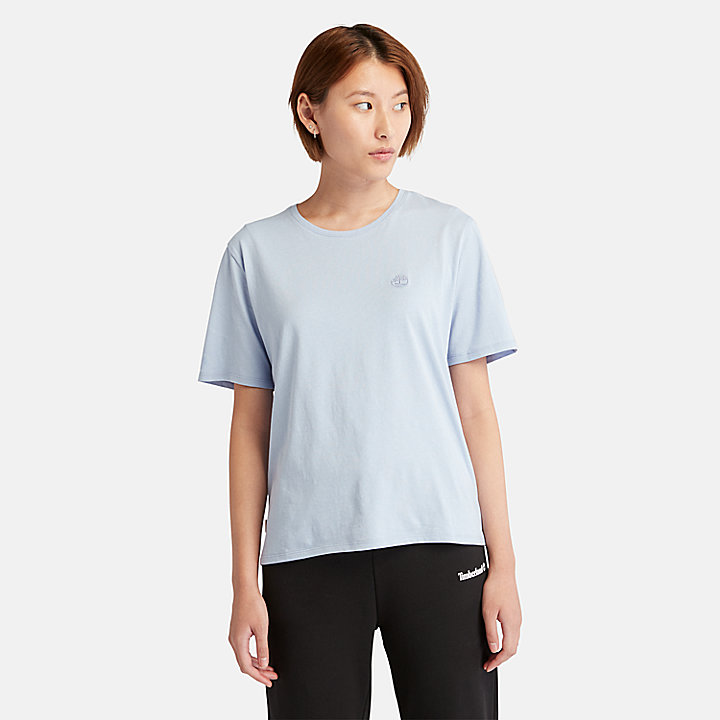 Camiseta con logotipo bordado para mujer en azul claro