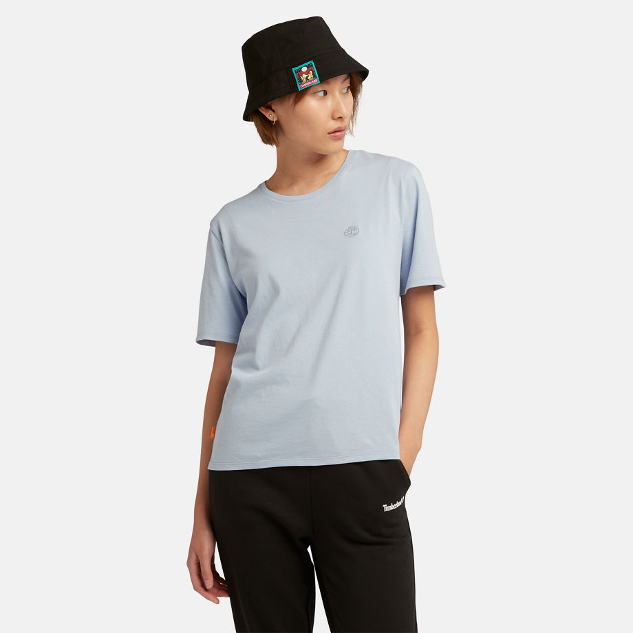 Timberland Embroidered Logo T-shirt For Women In Light Blue Light Blue, Size XL