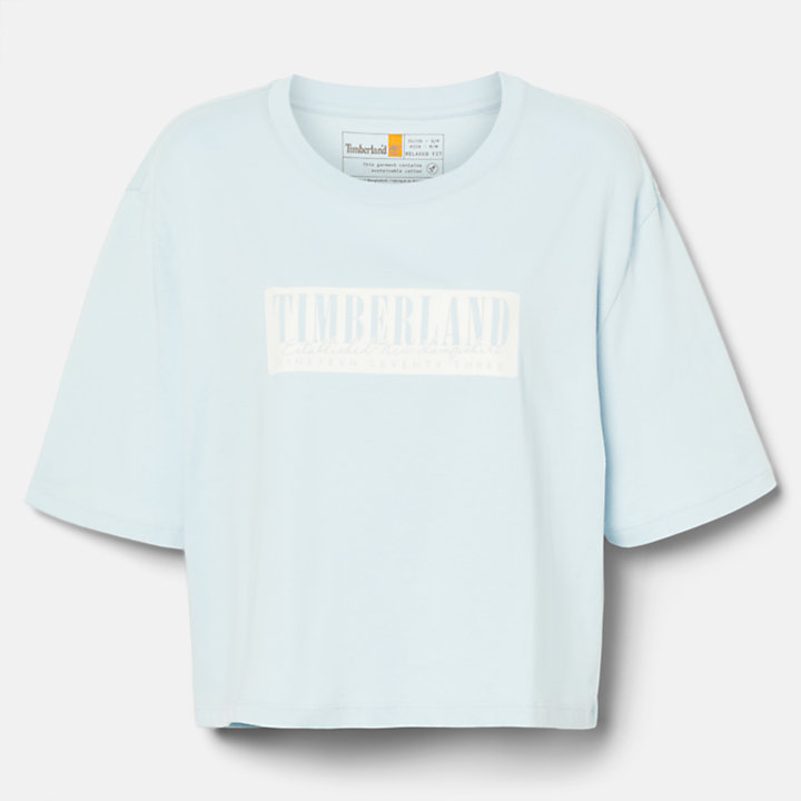 Camiseta informal con logotipo para mujer en azul claro-