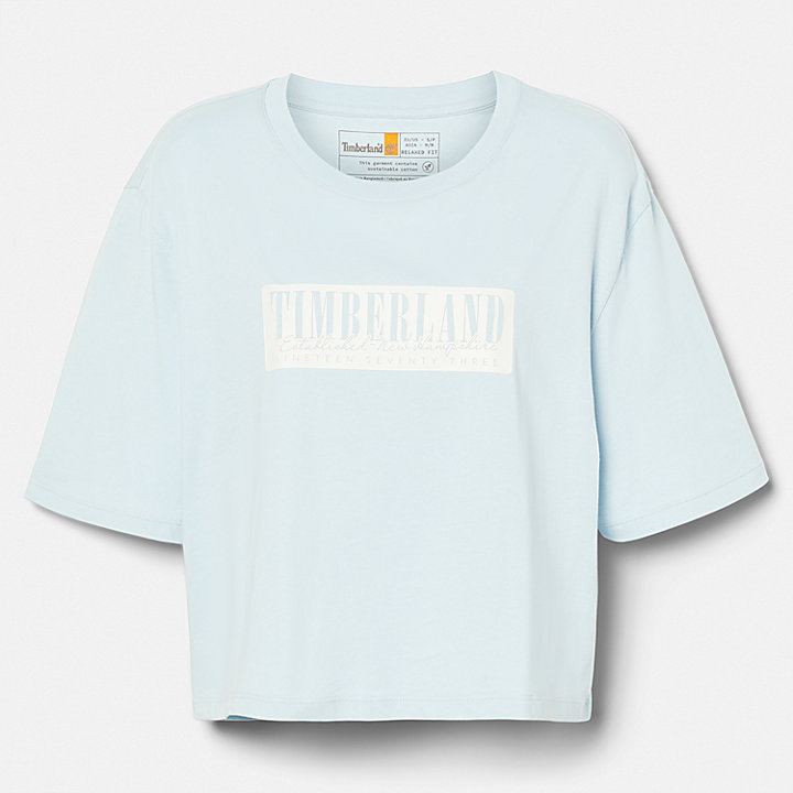 Camiseta informal con logotipo para mujer en azul claro