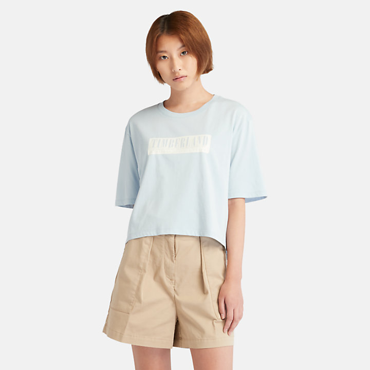 Casual T-shirt met logo voor dames in lichtblauw-
