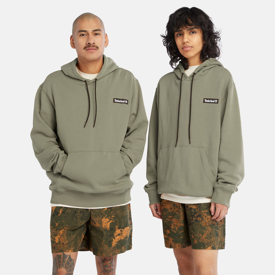 Timberland All Gender Woven Badge Hoodie In Green Green Product_gender_genderless, Size M