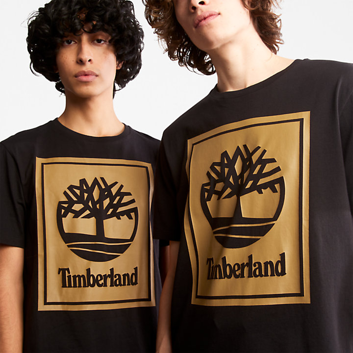 T-shirt met logo voor heren in zwart en geel-