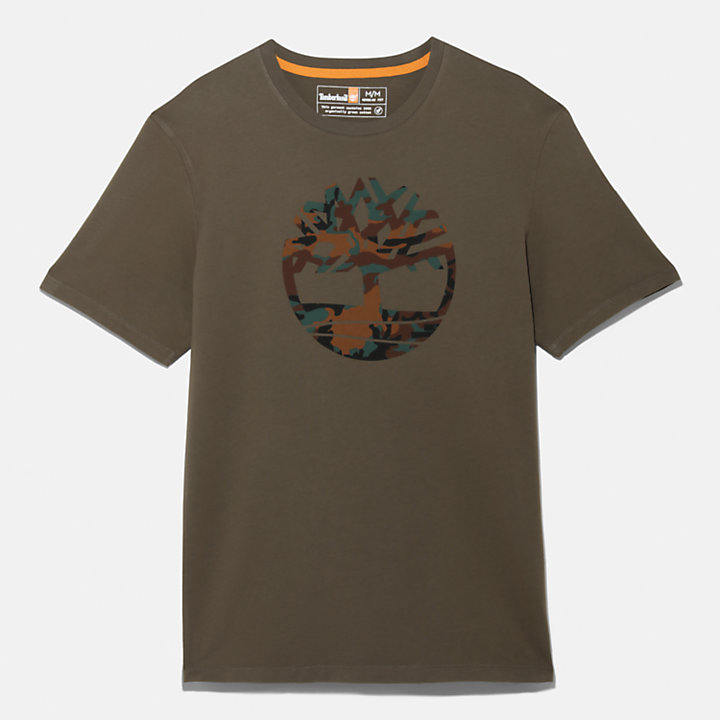 Outdoor Heritage T-Shirt mit Baum-Logo im Tarn-Print für Herren in dunkelgrün-
