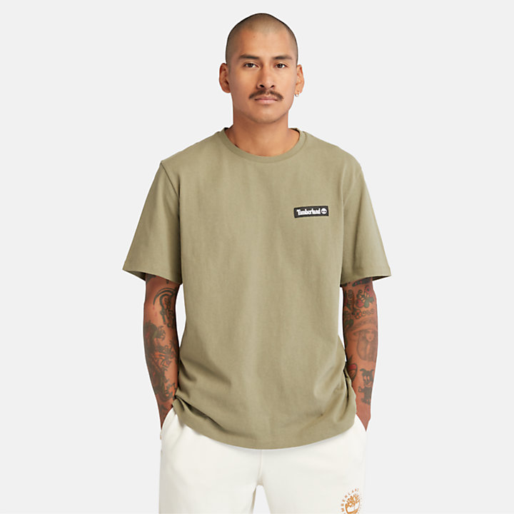 Camiseta de alto gramaje con insignia tejida para hombre en verde-