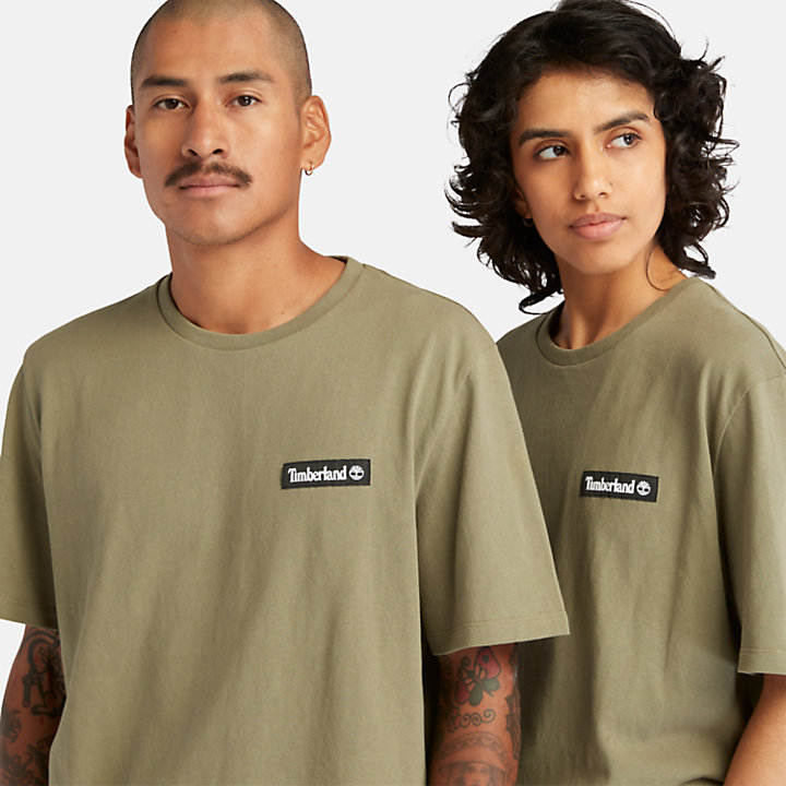 T-shirt épais à écusson tissé pour homme en vert-