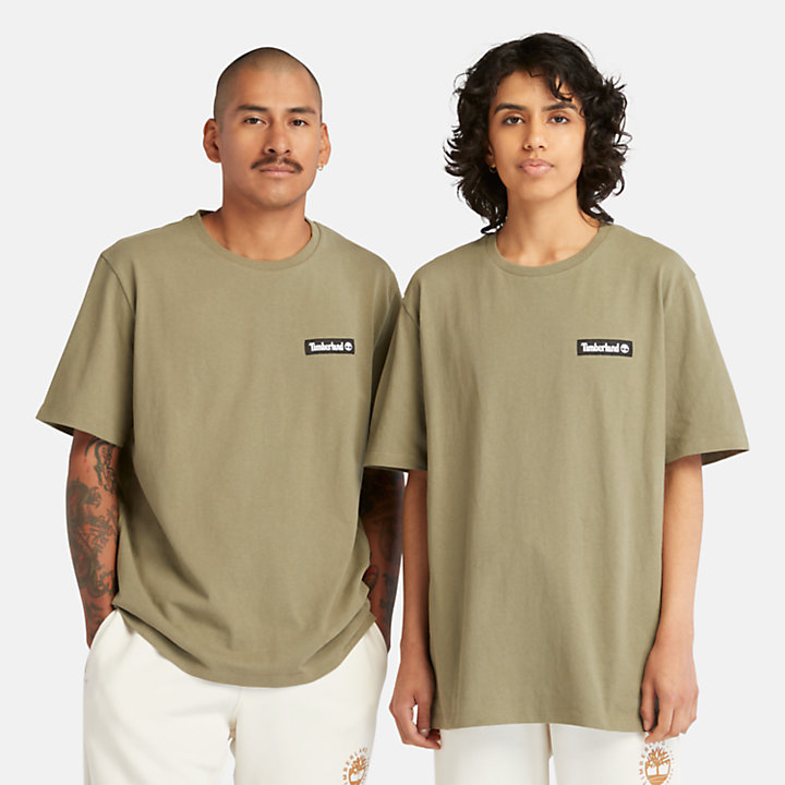 Camiseta de alto gramaje con insignia tejida para hombre en verde-