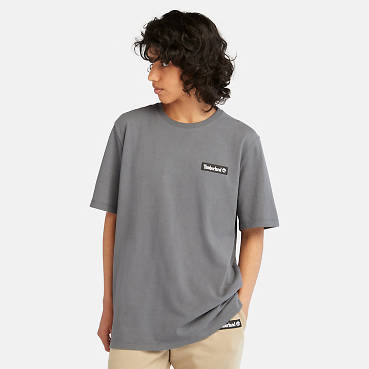 All Gender Heavyweight Woven Badge T-shirt in Grey-