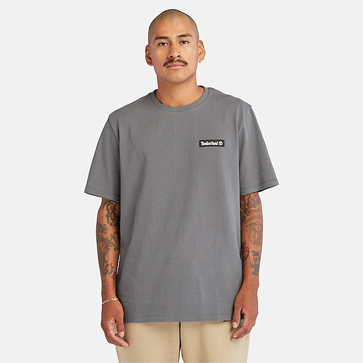 All Gender Heavyweight Woven Badge T-shirt in Grey