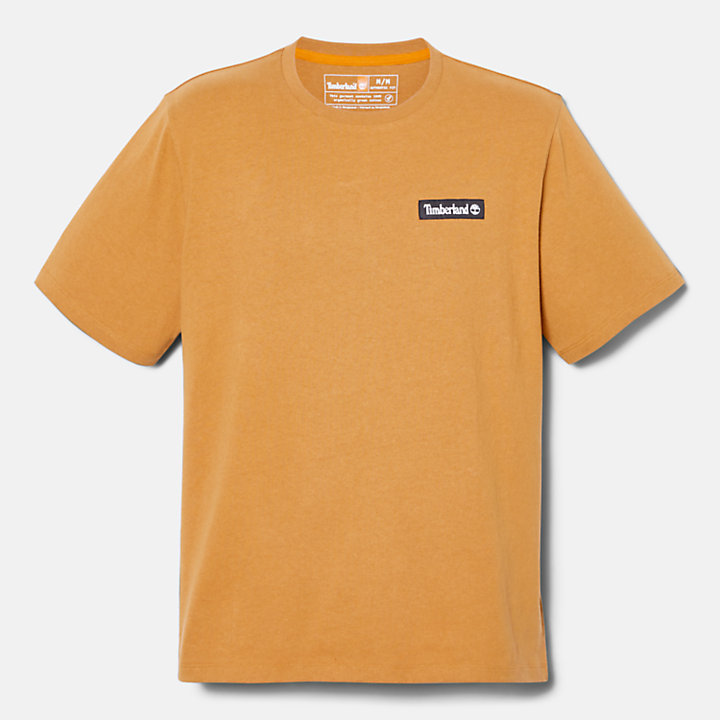 Schweres All Gender T-Shirt mit gewebtem Aufnäher in Gelb-